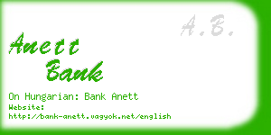 anett bank business card